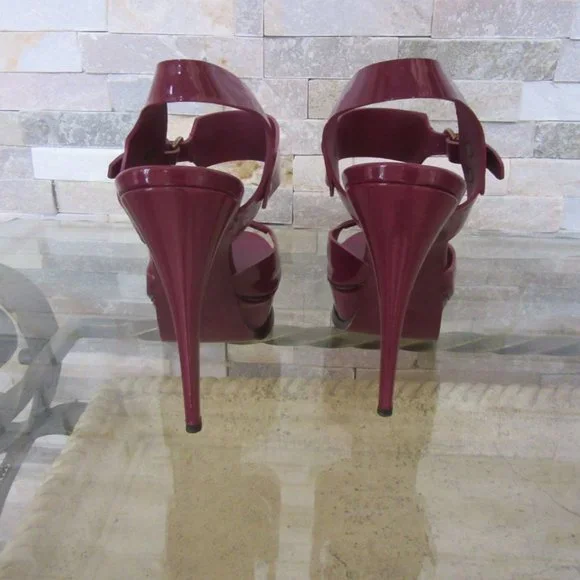 Yves Saint Laurent Rive Gauche Patent Leather Slingback Shoes in Plum 8 1/2M - Picture 7 of 9